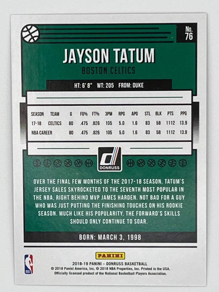 2018-19 Donruss Jayson Tatum # 76, Red Press Proof Serialized 61/99