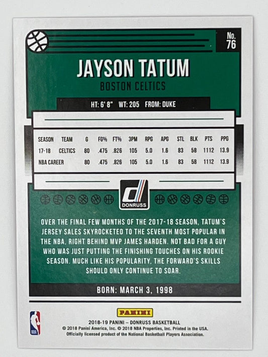 2018-19 Donruss Jayson Tatum # 76, Red Press Proof Serialized 61/99