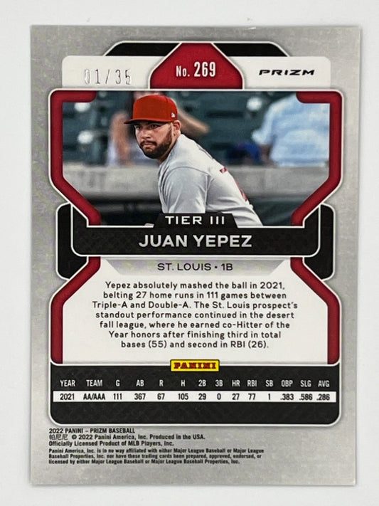 2022 Prizm Juan Yepez Blue Scope Prizm # 269, Serialized 1/35