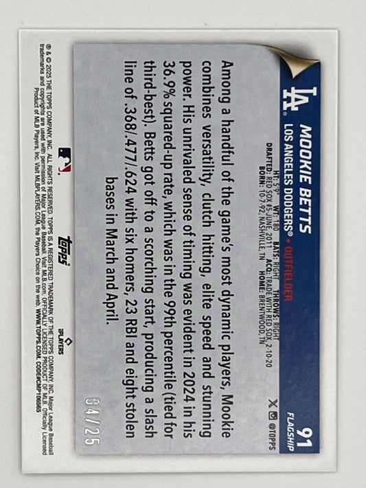 2025 Topps Flagship Mookie Betts Orange # 91, Serialized 4/25, 55 Pt. Card
