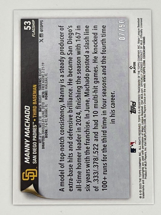 2025 Topps Flagship Manny Machado Gold # 53, Serialized 7/50, 55 Pt. Card