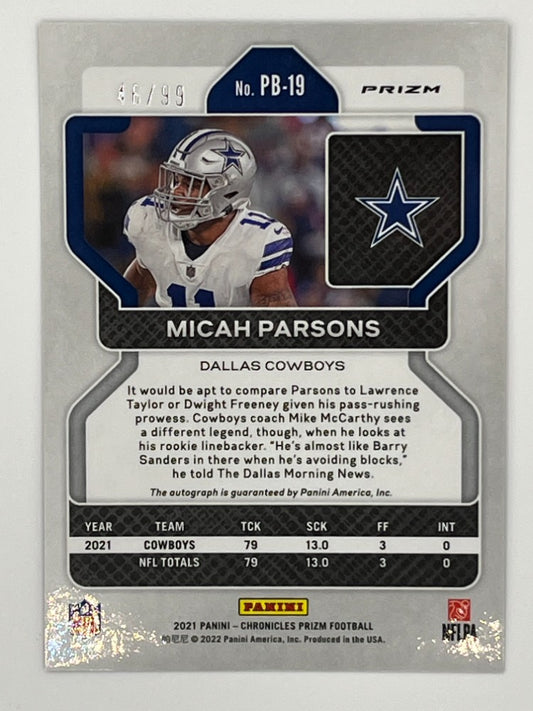 2021 Prizm Micah Parsons # PB-19, Autographed Rookie Card, Serialized 46/99