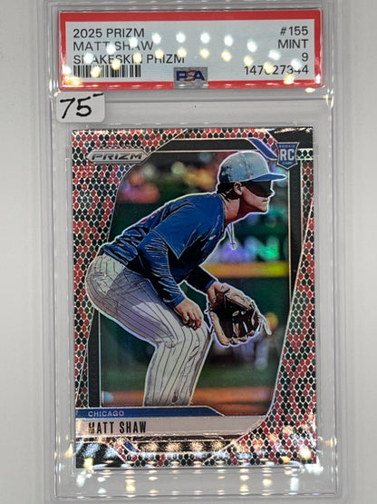 2025 Prizm Matt Shaw Red and Black Snakeskin Prizm # 155 Rookie PSA 9