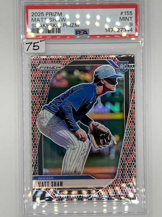 2025 Prizm Matt Shaw Red and Black Snakeskin Prizm # 155 Rookie PSA 9