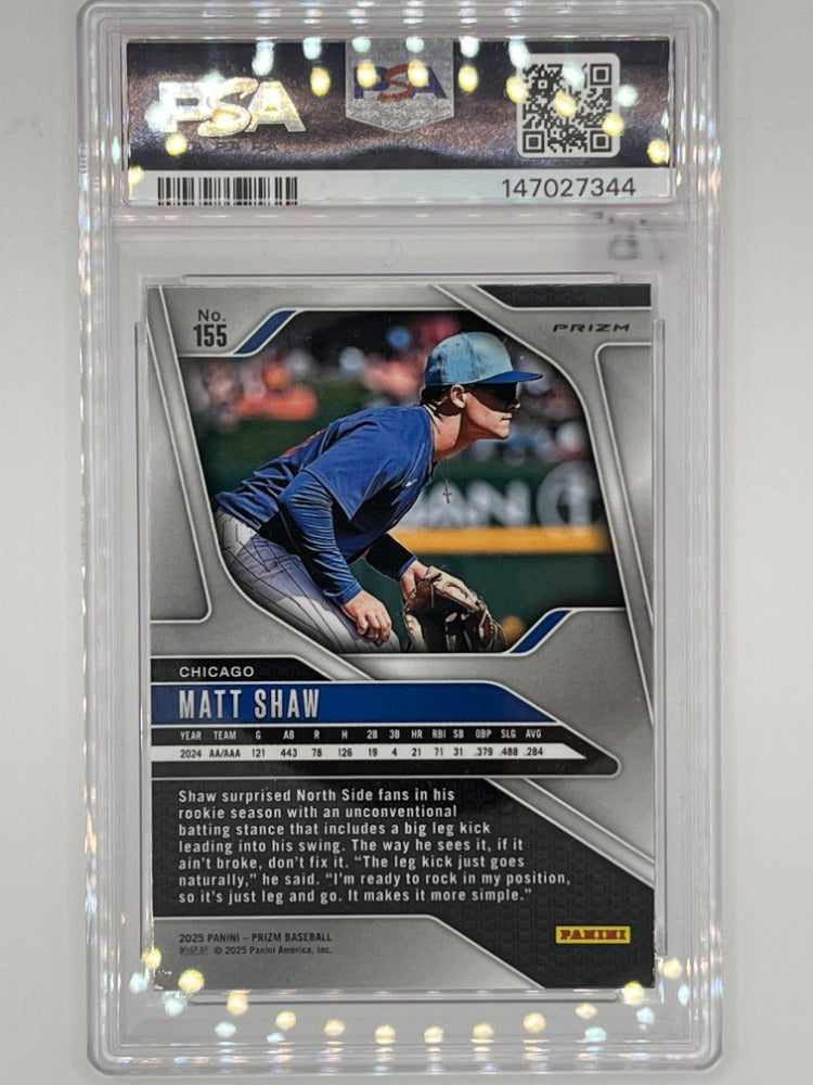 2025 Prizm Matt Shaw Red and Black Snakeskin Prizm # 155 Rookie PSA 9