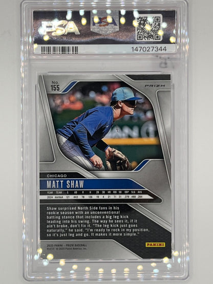 2025 Prizm Matt Shaw Red and Black Snakeskin Prizm # 155 Rookie PSA 9
