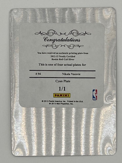 2012-13 Totally Certified Nikola Vucevic Rookie Roll Call Printing Plate # 94, Cyan Color