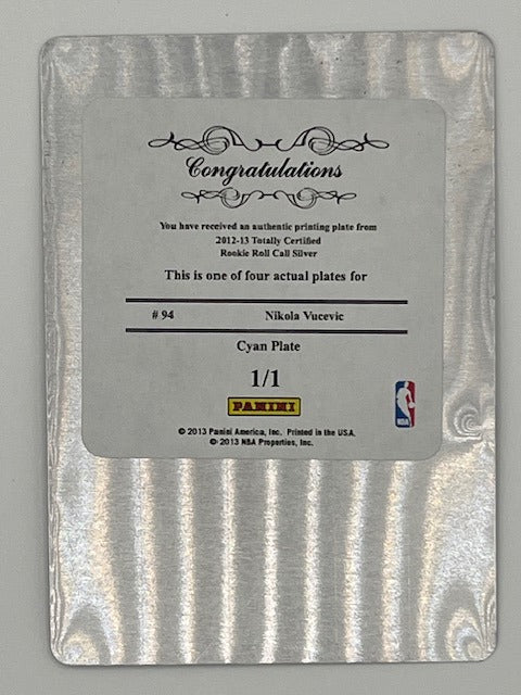 2012-13 Totally Certified Nikola Vucevic Rookie Roll Call Printing Plate # 94, Cyan Color