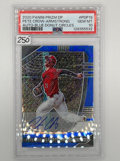 2020 Prizm Draft Picks Pete Crow-Armstrong Autographed Blue Donut Circles # PDP19 Prospect PSA 10 - Serialized 14/25