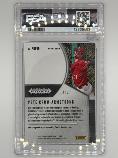 2020 Prizm Draft Picks Pete Crow-Armstrong Autographed Blue Donut Circles # PDP19 Prospect PSA 10 - Serialized 14/25