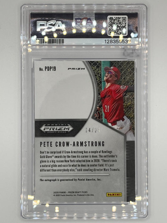2020 Prizm Draft Picks Pete Crow-Armstrong Autographed Blue Donut Circles # PDP19 Prospect PSA 10 - Serialized 14/25
