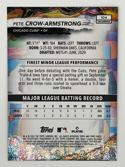 2024 Topps Finest Pete Crow-Armstrong Purple # 104, Rookie Serialized 181/200