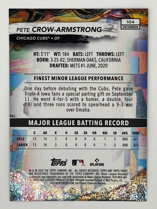 2024 Topps Finest Pete Crow-Armstrong Purple # 104, Rookie Serialized 181/200