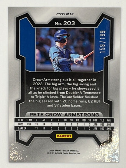 2024 Prizm Pete Crow-Armstrong Blue Prizm # 203, Rookie Serialized 159/199