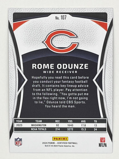 2024 Certified Rome Odunze Mirror Teal # 107 Rookie Card, Serialized 4/50