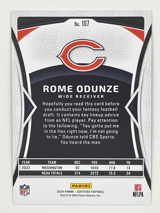 2024 Certified Rome Odunze Mirror Teal # 107 Rookie Card, Serialized 4/50