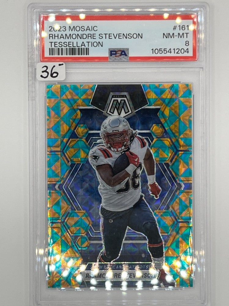 2023 Mosaic Rhamondre Stevenson Tessellation # 161 PSA 8 - Serialized 2/15