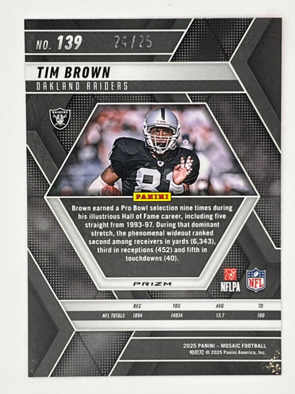2025 Mosaic Tim Brown Orange Flourescent Prizm # 139 - Serialized 24/25