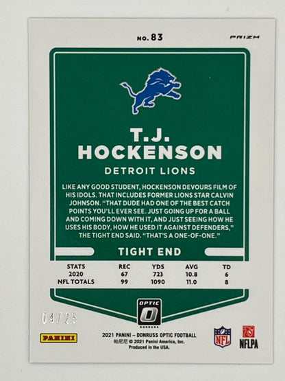 2021 Donruss Optic TJ Hockenson Black Pandora Prizm Rookie # 83 - Serialized 4/25