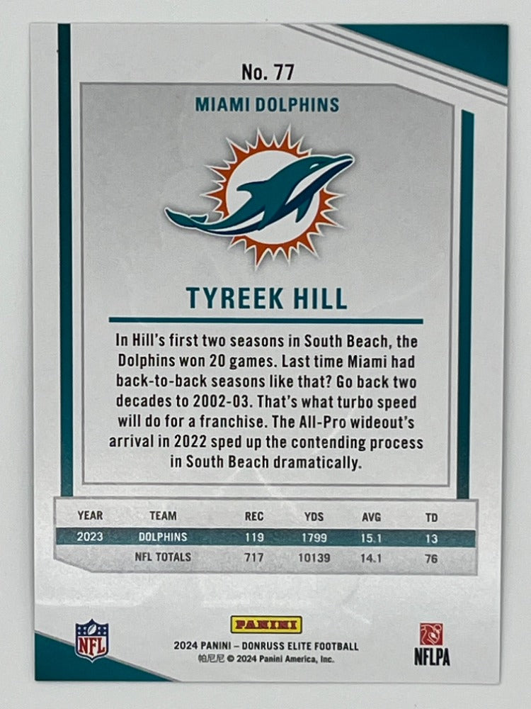 2024 Elite Tyreek Hill # 77, Green Status Serialized 9/10