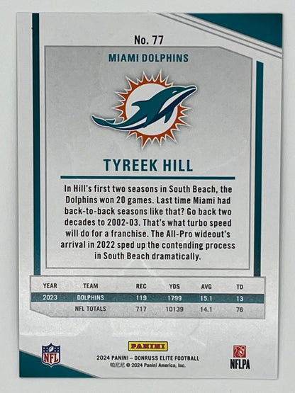2024 Elite Tyreek Hill # 77, Green Status Serialized 9/10