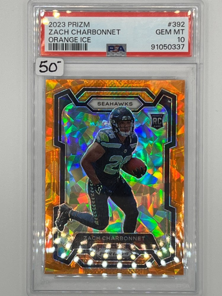 2023 Prizm Zach Charbonnet Orange Ice Rookie # 392 PSA 10